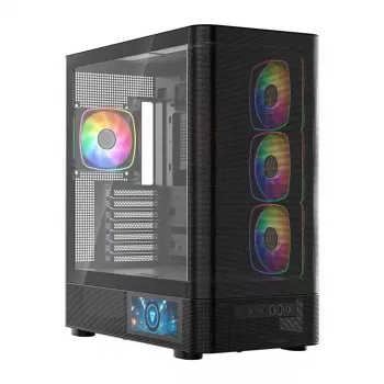 Computer Case MODECOM VOLCANO AQ400 ARGB MIDI Black — MODECOM MC-A-AQ400-4FA-B