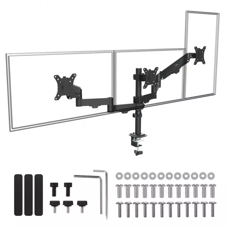 Monitor mount MACLEAN MC-137 — gas spring, for 3 monitors 17 inch–27 inch, 2–8 kg each, black