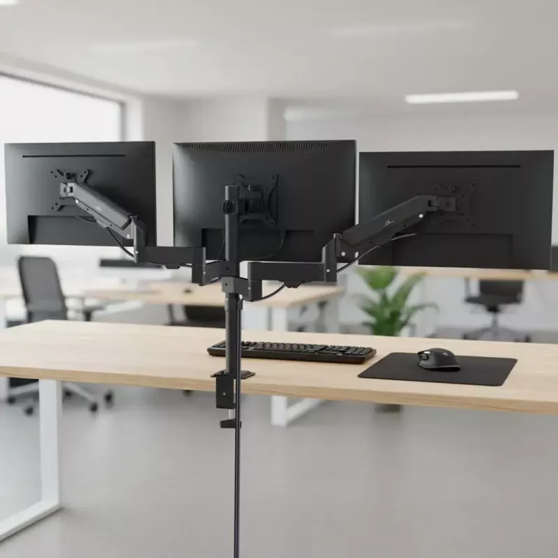 Monitor mount MACLEAN MC-137 — gas spring, for 3 monitors 17 inch–27 inch, 2–8 kg each, black