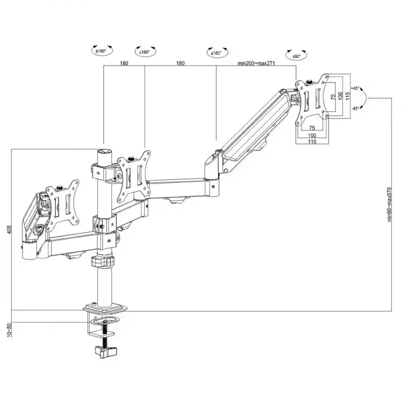 Monitor mount MACLEAN MC-137 — gas spring, for 3 monitors 17 inch–27 inch, 2–8 kg each, black