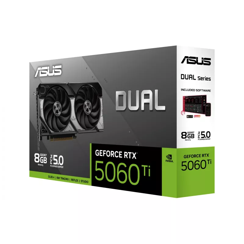 Graphics card ASUS GeForce RTX 5060 Ti Dual — 8 GB GDDR7, 128-bit, PCIe 5.0, active cooling (2 fans), max 7680×4320