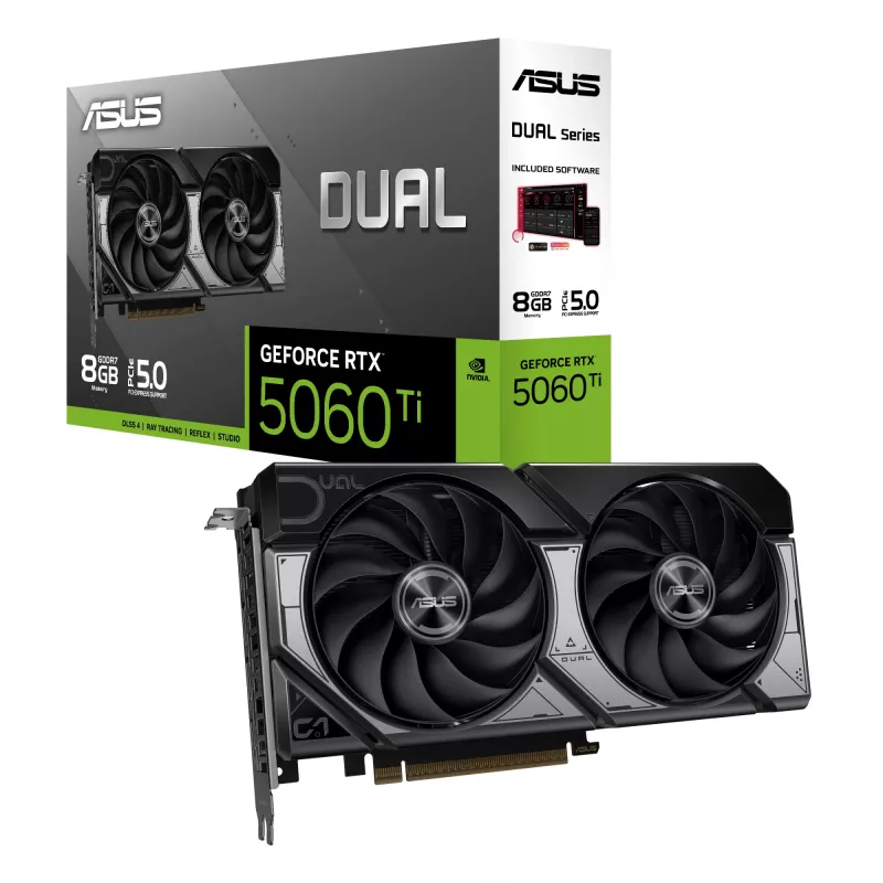 Graphics card ASUS GeForce RTX 5060 Ti Dual — 8 GB GDDR7, 128-bit, PCIe 5.0, active cooling (2 fans), max 7680×4320