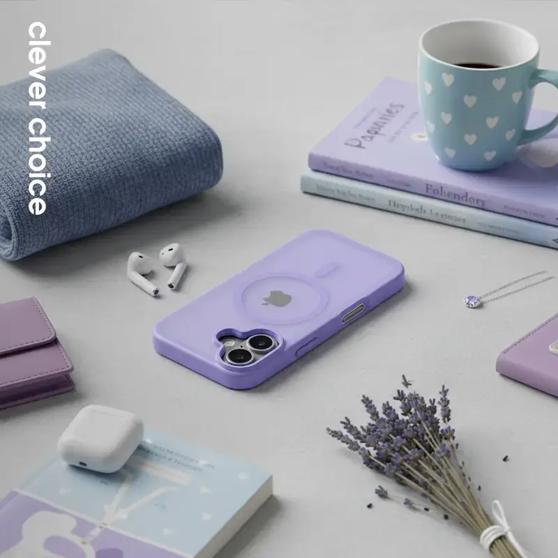 Crong Hybrid Matte Magnetic MagSafe Case for iPhone 17 — Translucent Lavender, PC+TPU