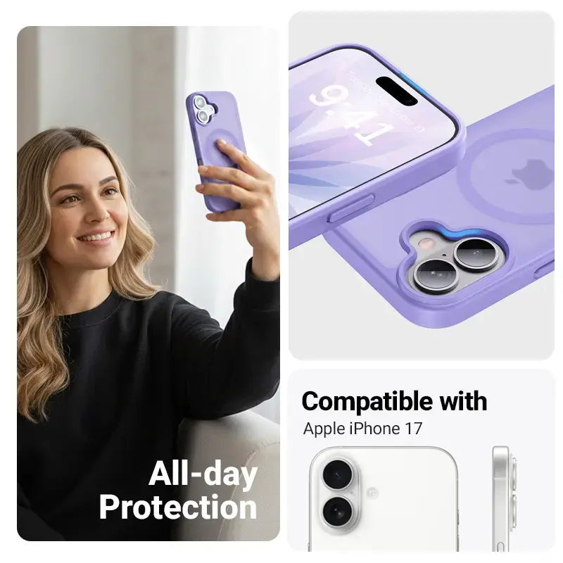 Crong Hybrid Matte Magnetic MagSafe Case for iPhone 17 — Translucent Lavender, PC+TPU