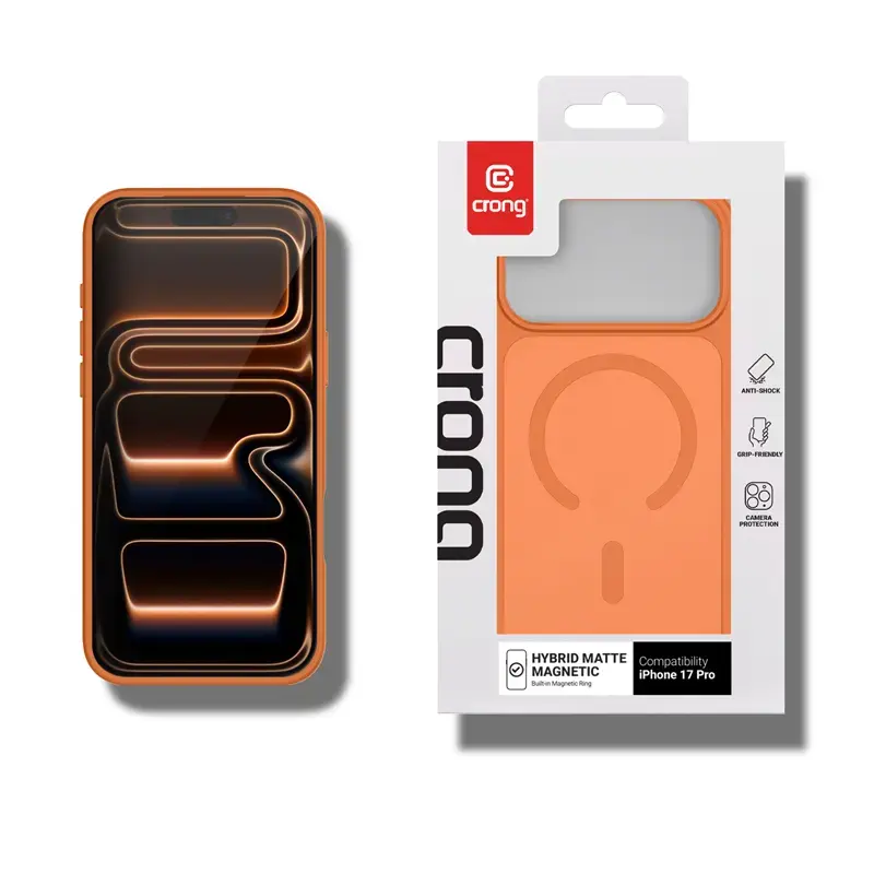 Crong Hybrid Matte Magnetic MagSafe case for iPhone 17 Pro — PC+TPU, translucent orange
