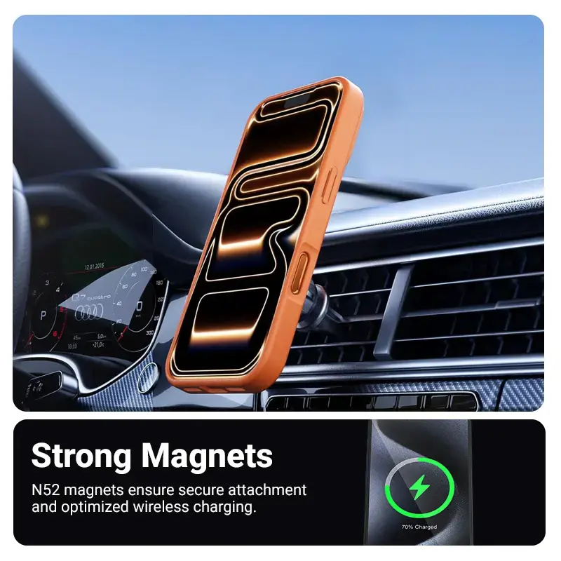 Crong Hybrid Matte Magnetic MagSafe case for iPhone 17 Pro — PC+TPU, translucent orange