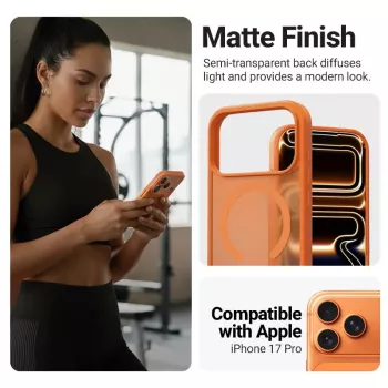 Crong Hybrid Matte Magnetic MagSafe case for iPhone 17 Pro — PC+TPU, translucent orange