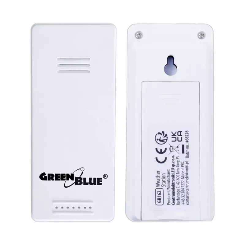 Wireless weather station GreenBlue GB169 — indoor/outdoor temperature & humidity, clock, alarm, range up to 60 m, °C/°F selectable