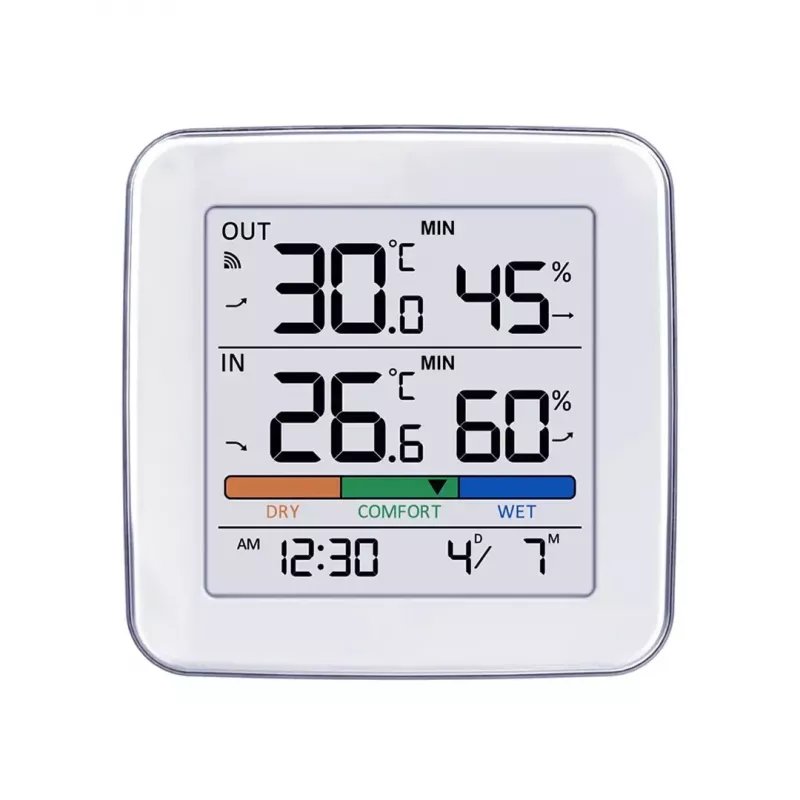 Wireless weather station GreenBlue GB169 — indoor/outdoor temperature & humidity, clock, alarm, range up to 60 m, °C/°F selectable