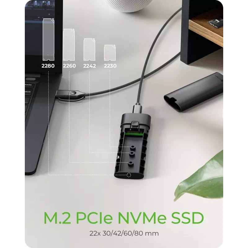 ICY BOX M.2 NVMe enclosure with USB 3.2 Gen 2 Type-C, SSD enclosure, M.2, PCI Express, 10 Gbit/s, Hot-swap, Black