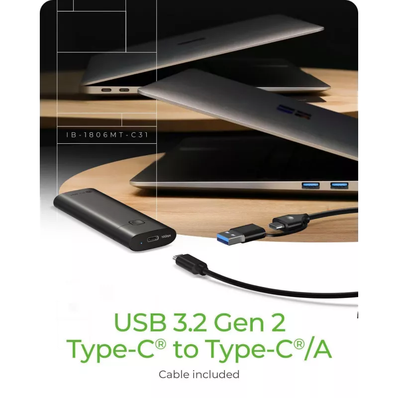 ICY BOX M.2 NVMe enclosure with USB 3.2 Gen 2 Type-C, SSD enclosure, M.2, PCI Express, 10 Gbit/s, Hot-swap, Black
