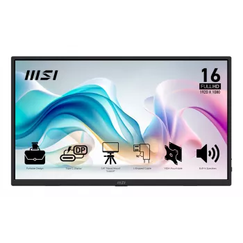 MSI PRO MP165 E6 portable TV/monitor Portable monitor Black 39.6 cm (15.6 inch) LED 1920 x 1080 pixels