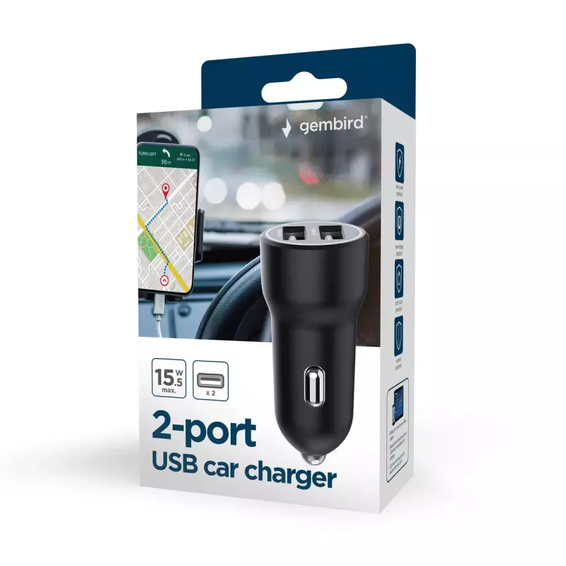 Car Charger Gembird TA-UC-2A15-CAR-01 Smartphone Smartwatch Tablet 2 USB Ports