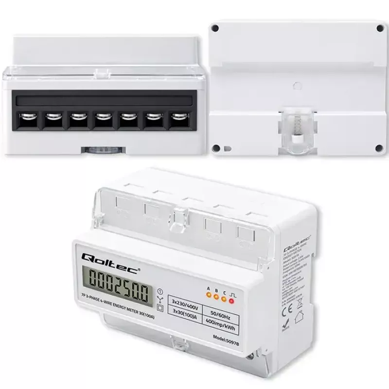 Three-phase DIN rail energy meter QOLTEC 50978 — 400V, 100A