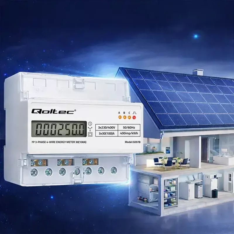 Three-phase DIN rail energy meter QOLTEC 50978 — 400V, 100A