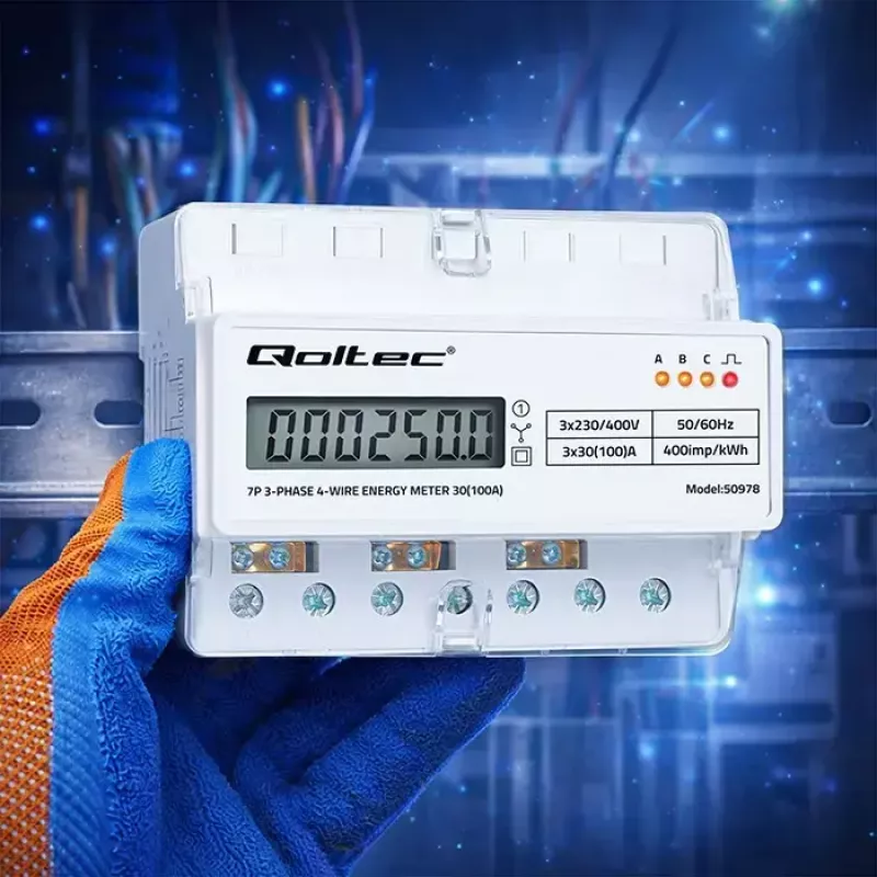 Three-phase DIN rail energy meter QOLTEC 50978 — 400V, 100A
