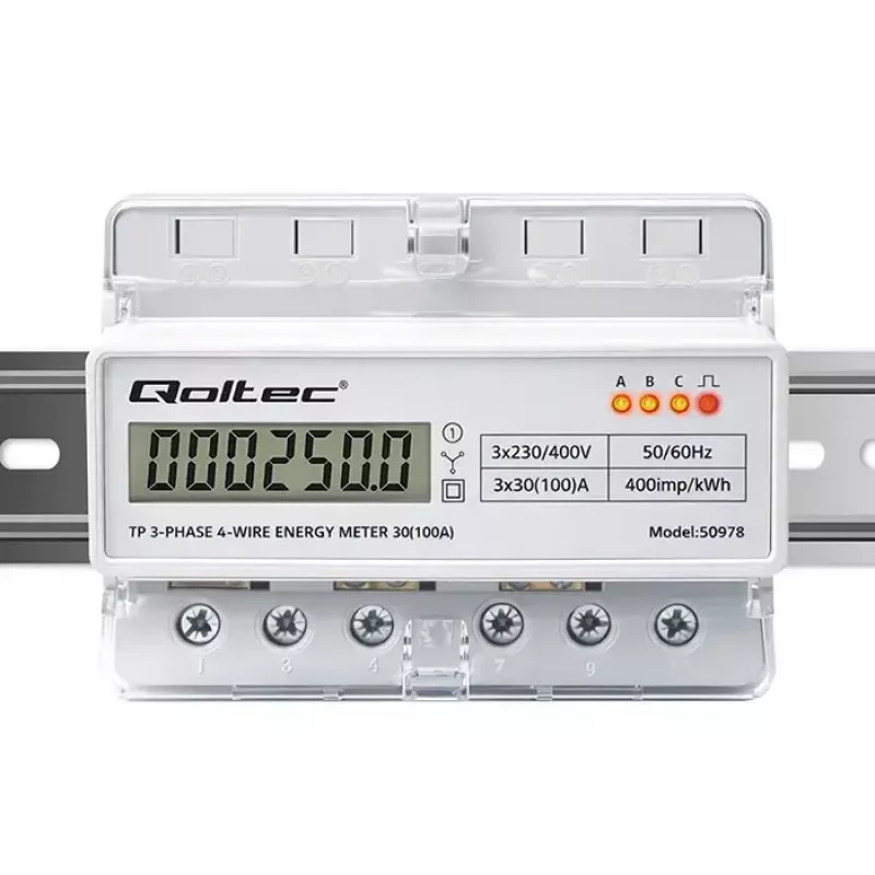 Three-phase DIN rail energy meter QOLTEC 50978 — 400V, 100A
