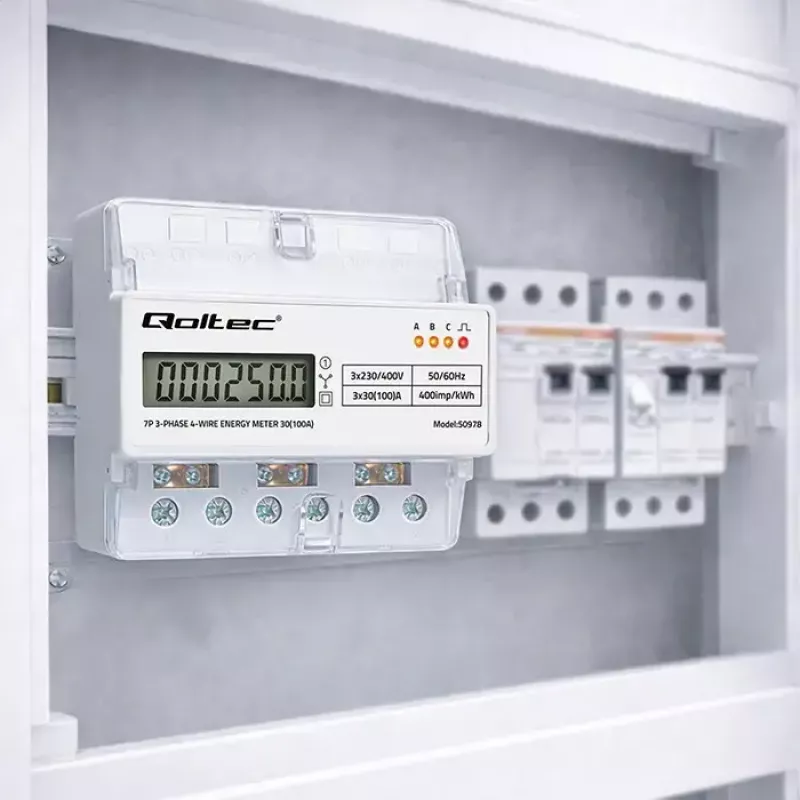 Three-phase DIN rail energy meter QOLTEC 50978 — 400V, 100A