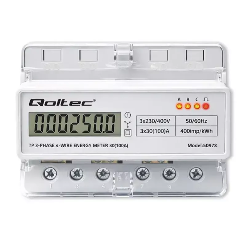 Three-phase DIN rail energy meter QOLTEC 50978 — 400V, 100A