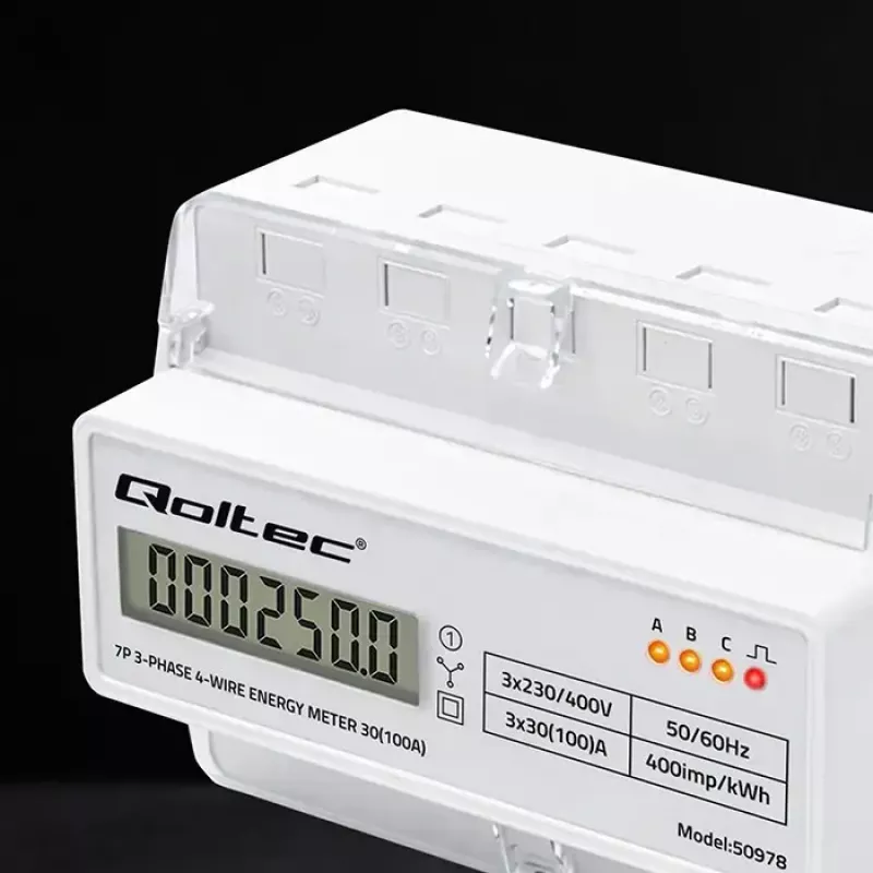 Three-phase DIN rail energy meter QOLTEC 50978 — 400V, 100A