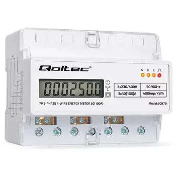 Three-phase DIN rail energy meter QOLTEC 50978 — 400V, 100A
