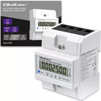 Three-phase energy meter QOLTEC 50980 — 400 V, 100 A with reset