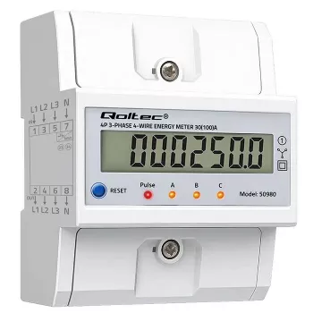 Three-phase energy meter QOLTEC 50980 — 400 V, 100 A with reset