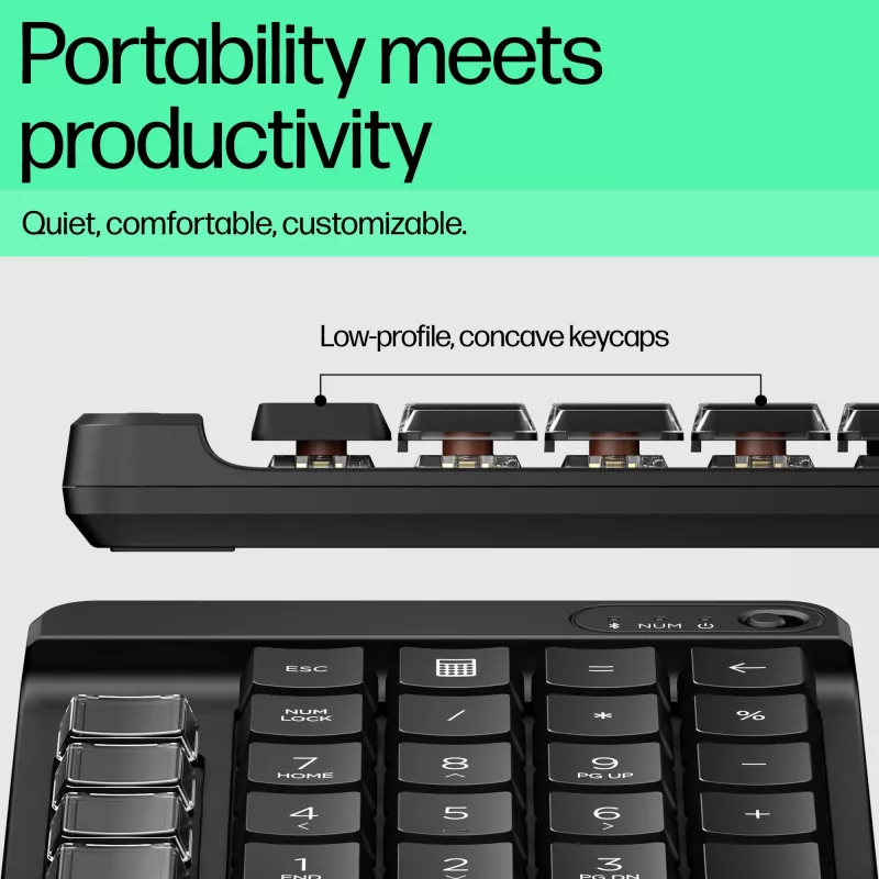 HP 430 Programmable Wireless Keypad, Wireless, Bluetooth, Mechanical, Black