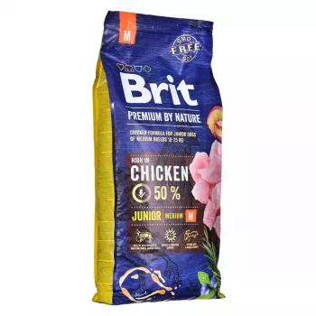 Dry dog food Brit Premium By Nature Junior — chicken formula, 15 kg, protein 31% fat 18%