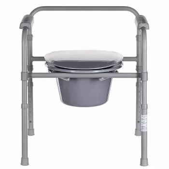 Folding toilet chair ANTAR with armrests, storage box, steel frame, adjustable height 35–50 cm, max load 120 kg, grey