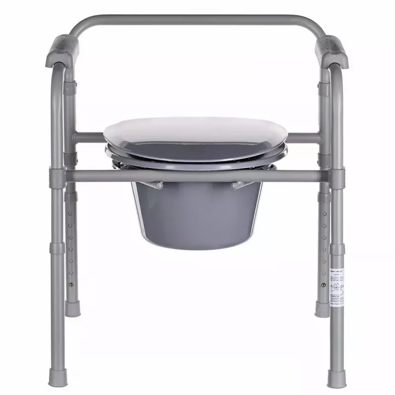 Folding toilet chair ANTAR with armrests, storage box, steel frame, adjustable height 35–50 cm, max load 120 kg, grey
