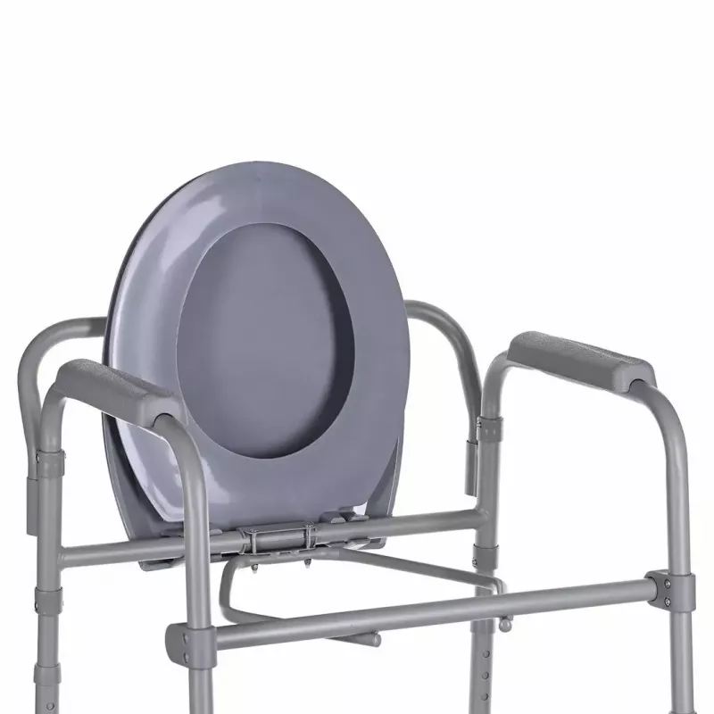 Folding toilet chair ANTAR with armrests, storage box, steel frame, adjustable height 35–50 cm, max load 120 kg, grey