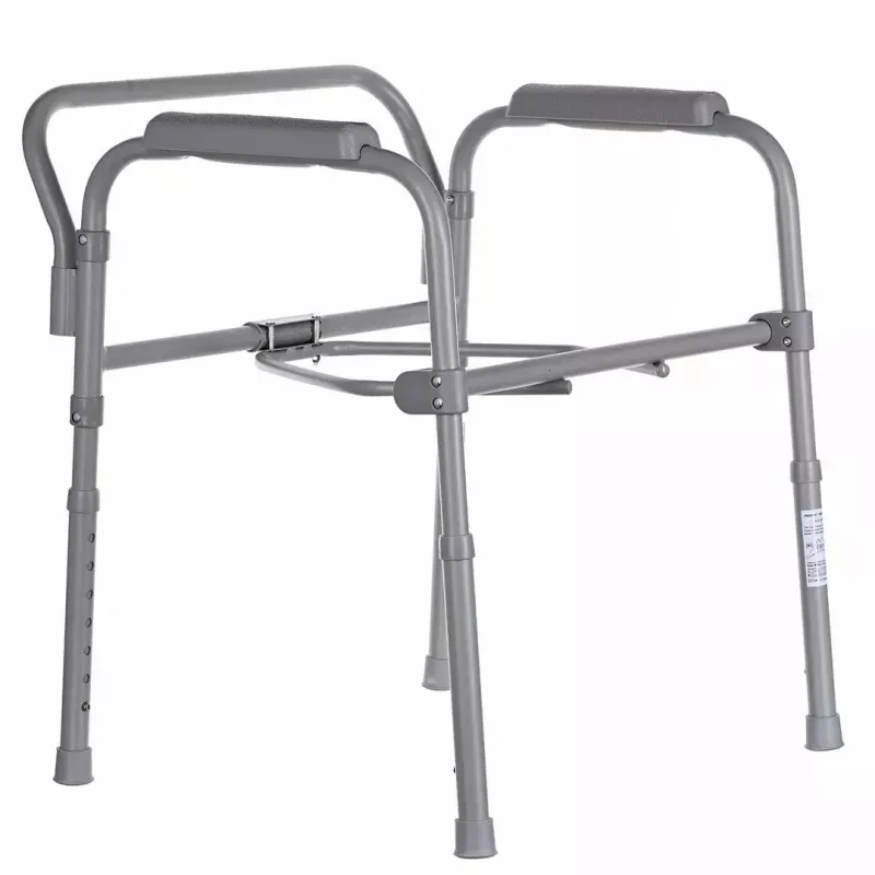 Folding toilet chair ANTAR with armrests, storage box, steel frame, adjustable height 35–50 cm, max load 120 kg, grey
