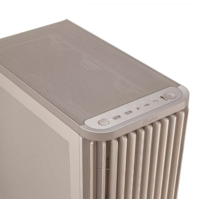 PC case ASUS ProArt PA401 Wood Mesh PWM Beige — ATX, wood, 2×160 mm front, 1×120 mm rear, 2×3.5 inch + 2×2.5 inch bays