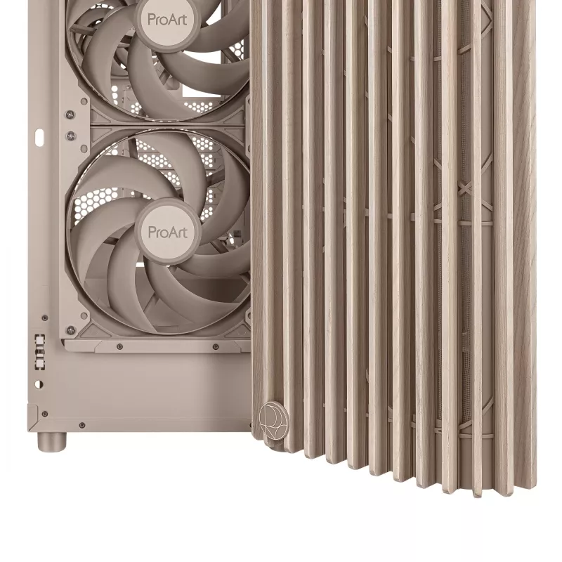 PC case ASUS ProArt PA401 Wood Mesh PWM Beige — ATX, wood, 2×160 mm front, 1×120 mm rear, 2×3.5 inch + 2×2.5 inch bays