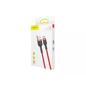 USB-A to USB-C cable Baseus Cafule — USB 2.0 A→C, QC3.0 charging support, nylon braided, red