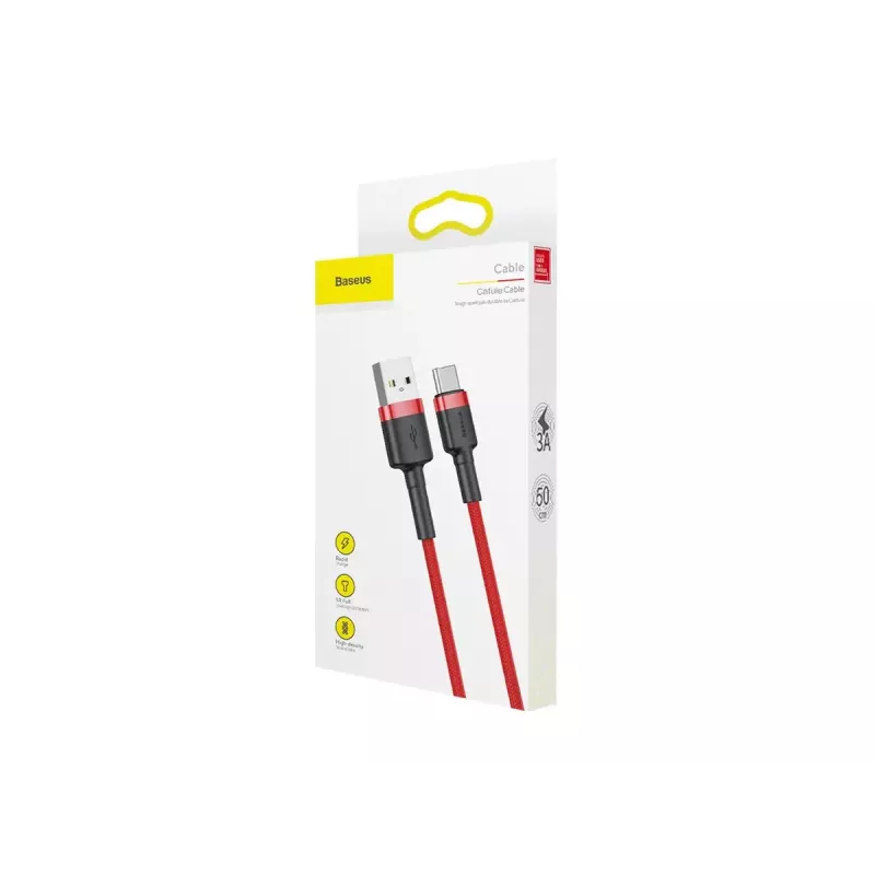 USB-A to USB-C cable Baseus Cafule — USB 2.0 A→C, QC3.0 charging support, nylon braided, red