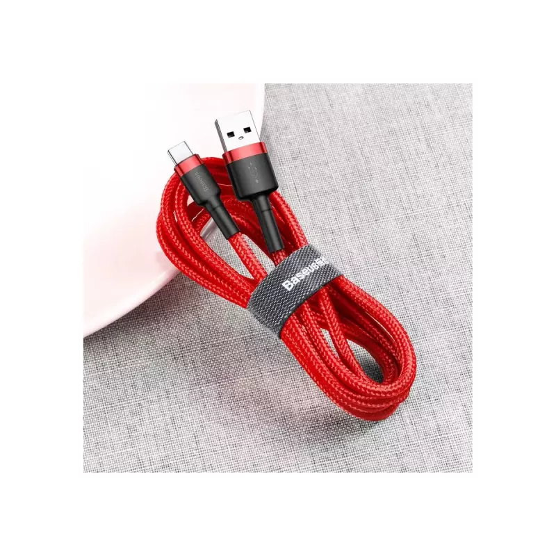 USB-A to USB-C cable Baseus Cafule — USB 2.0 A→C, QC3.0 charging support, nylon braided, red