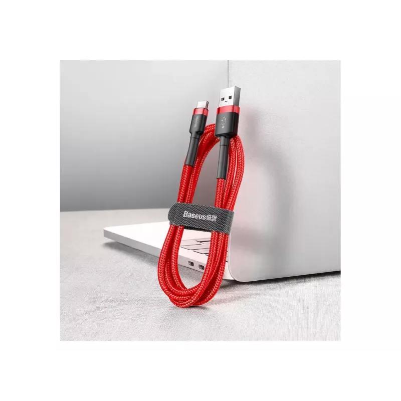 USB-A to USB-C cable Baseus Cafule — USB 2.0 A→C, QC3.0 charging support, nylon braided, red