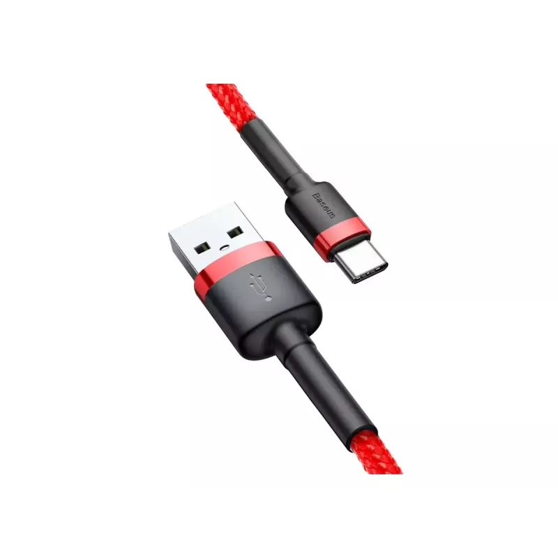 USB-A to USB-C cable Baseus Cafule — USB 2.0 A→C, QC3.0 charging support, nylon braided, red
