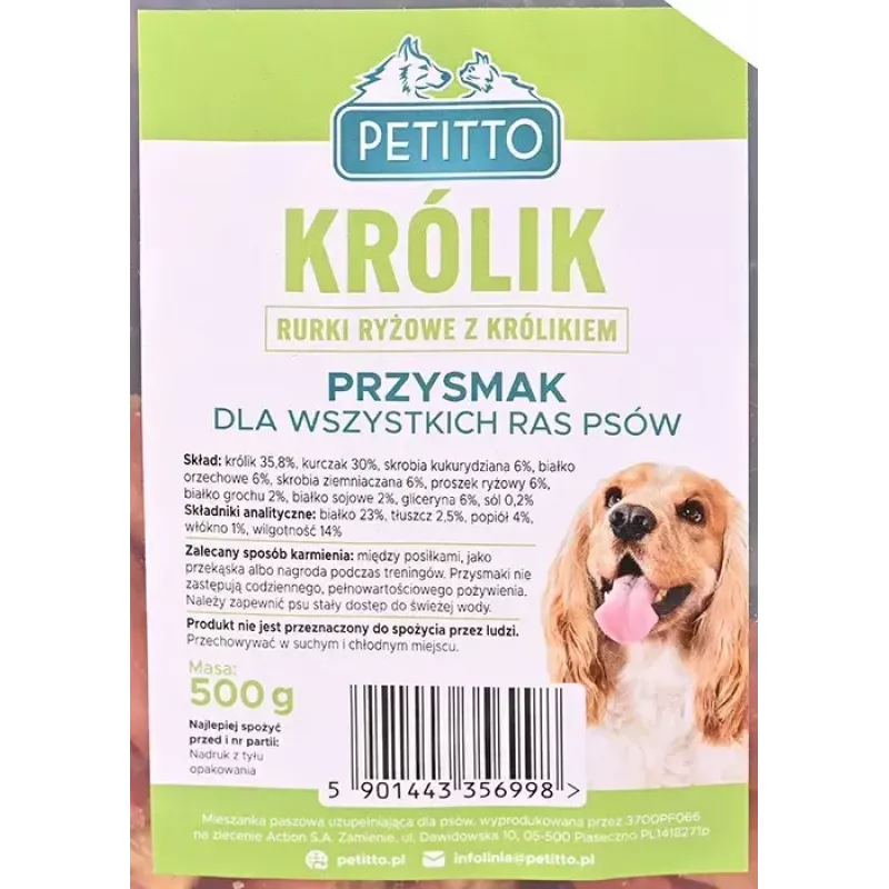 Dog snack PETITTO rice tubes with rabbit filling 500 g