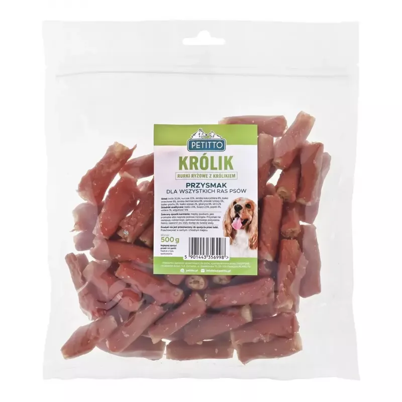 Dog snack PETITTO rice tubes with rabbit filling 500 g