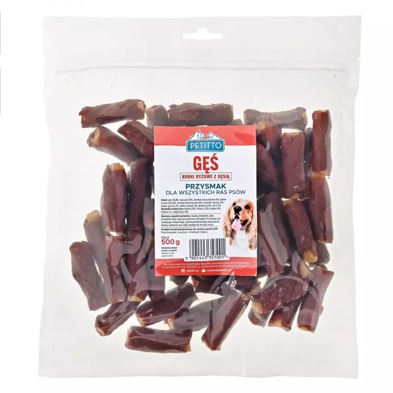 Dog treats PETITTO tubular rice sticks with goose 500 g