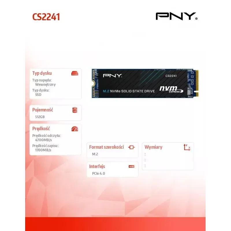 Internal SSD PNY M.2 2280 512GB M280CS2241-512-BLK, SATA/NVMe not specified