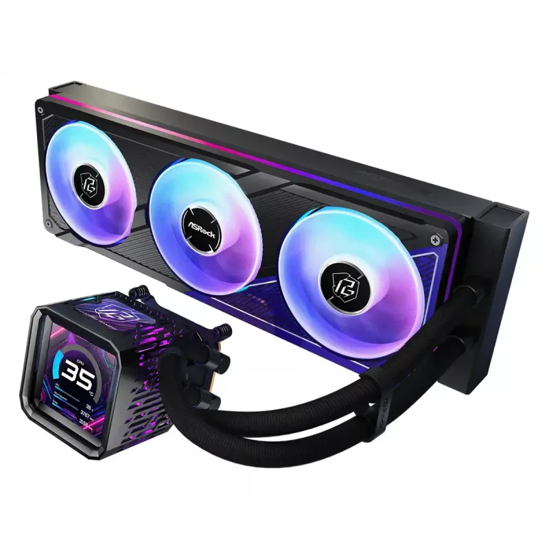 Liquid cooling kit ASRock Phantom Gaming 360 LCD — 120 mm fans, LGA1700/AM5/AM4, Black