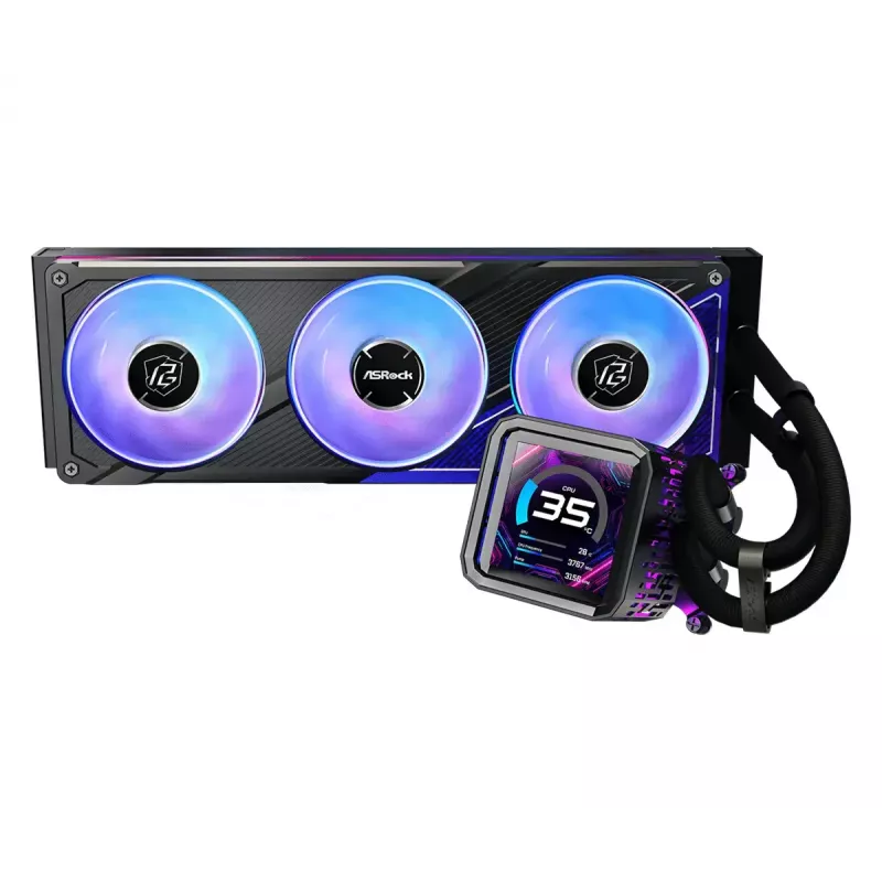 Liquid cooling kit ASRock Phantom Gaming 360 LCD — 120 mm fans, LGA1700/AM5/AM4, Black