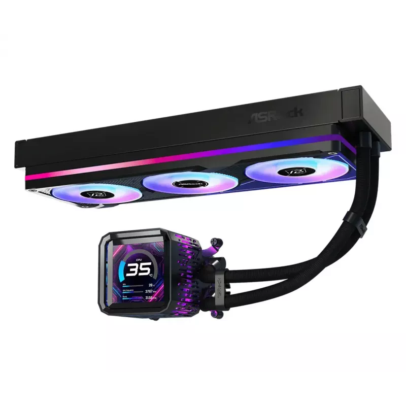 Liquid cooling kit ASRock Phantom Gaming 360 LCD — 120 mm fans, LGA1700/AM5/AM4, Black