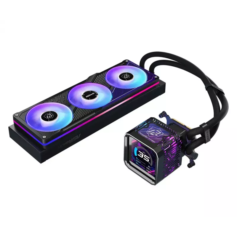 Liquid cooling kit ASRock Phantom Gaming 360 LCD — 120 mm fans, LGA1700/AM5/AM4, Black