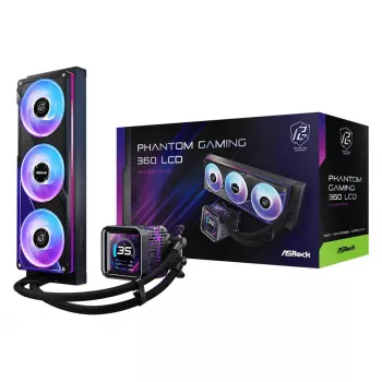Liquid cooling kit ASRock Phantom Gaming 360 LCD — 120 mm fans, LGA1700/AM5/AM4, Black