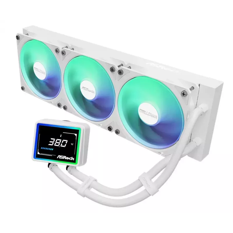 ASROCK Challenger 360 Digital ARGB White — 360mm CPU liquid cooler, digital ARGB lighting, white finish
